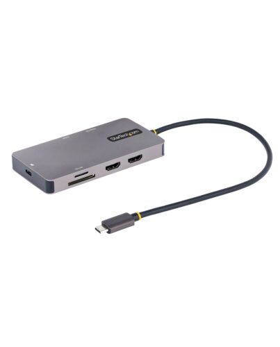 StarTech.com USB C Multiport Adapter, Dual HDMI Video, 4K 60Hz, 2Pt 5Gbps USB-A Hub, 100W Power Delivery Pass-Through/GbE/SD/MicroSD, 12