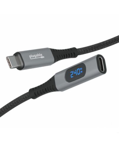 Plugable Technologies USB C Extension Cable 3.3 Ft, Digital Power Meter Tester for Monitoring USB-C Connections, Supports Fast Charging up to 240W, 4K 60Hz Display, 10Gbps Data, Digital Multimeter Tester USBC-METER3-1MF