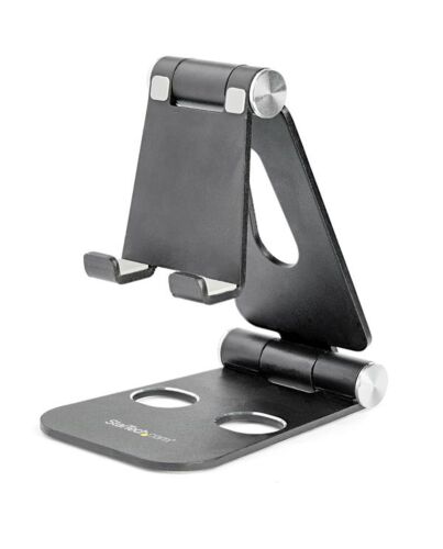 StarTech.com Phone and Tablet Stand - Foldable Universal Mobile Device Holder for Smartphones & Tablets - Adjustable Multi-Angle Ergonomic Cell Phone Stand for Desk - Portable - Black USPTLSTNDB