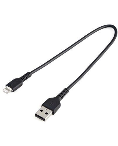 StarTech.com 12inch (30cm) Durable Black USB-A to Lightning Cable - Heavy Duty Rugged Aramid Fiber USB Type A to Lightning Charger/Sync Power Cord - Apple MFi  iPad/iPhone 12 RUSBLTMM30CMB