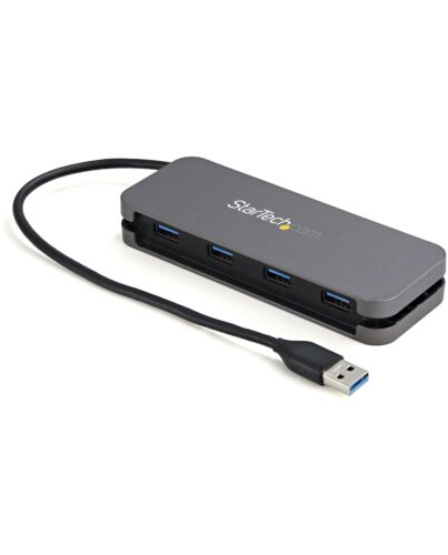 StarTech.com 4 Port USB 3.0 Hub - USB-A to 4x USB-A - SuperSpeed 5Gbps Portable USB 3.1 Gen 1 Type-A Hub - USB Bus Powered - Laptop/Desktop USB Hub with Long Cable 28cm & Cable Management~4 Port USB 3.0 Hub - USB-A to 4x USB-A - SuperSpeed 5Gbps Portable HB30AM4AB