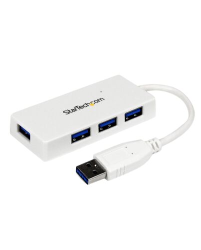 StarTech.com Portable 4 Port SuperSpeed Mini USB 3.0 Hub - White~Portable 4 Port SuperSpeed Mini USB 3.0 Hub - 5Gbps - White ST4300MINU3W