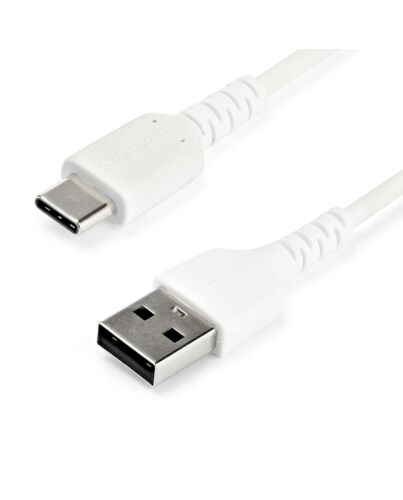StarTech.com 1m USB A to USB C Charging Cable - Durable Fast Charge & Sync USB 2.0 to USB Type C Data Cord - Rugged TPE Jacket Aramid Fiber M/M 3A White - Samsung S10, iPad Pro, Pixel RUSB2AC1MW