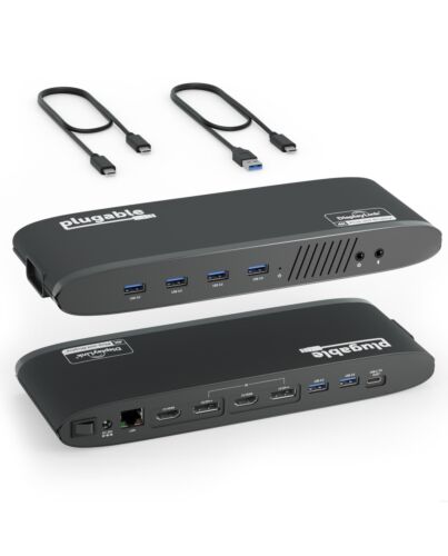 Plugable Technologies Universal Laptop Docking Station, 4K Dual Monitor, DisplayPort or HDMI, Windows Mac or CheOS Laptops, USB-C or USB 3.0, Adds 2 Displays, Ethernet, Audio, 6 USB Ports UD-6950H-EUA