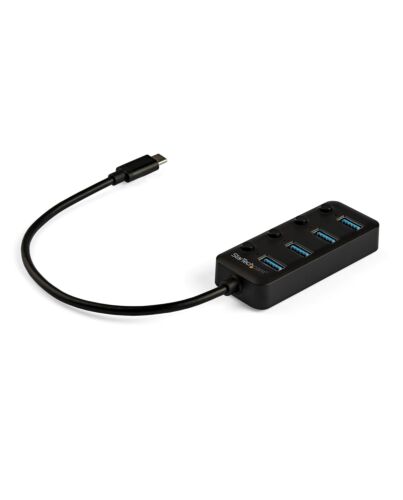 StarTech.com 4 Port USB C Hub - USB-C to 4x USB 3.0 Type-A Ports with Individual On/Off Port Switches - SuperSpeed 5Gbps USB 3.1/3.2 Gen 1 - USB Bus Powered - Portable - 25cm Attached Cable~4 Port USB C Hub - USB-C to 4x USB 3.0 Type-A Ports with Individu HB30C4AIB