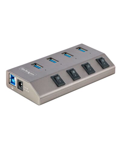 StarTech.com 4-Port Self-Powered USB-C Hub with Individual On/Off Switches, USB 3.0 5Gbps Expansion Hub w/Power Supply, Desktop/Laptop USB-C to USB-A Hub, USB Type C Hub w/BC 1.2 5G4AIBS-USB-HUB-EU