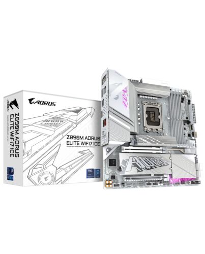 GIGABYTE Z890M AORUS ELITE WIFI7 ICE Motherboard - Supports Intel Core Ultra (Series 2) CPUs, 12+1+2 phases VRM, up to 8800MHz DDR5 (OC), 1xPCIe 5.0 + 2xPCIe 4.0, Wi-Fi 7, 2.5GbE LAN, USB 4 Z890M AORUS ELITE WIFI7 ICE