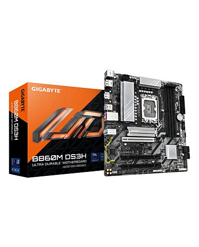 GIGABYTE B860M DS3H Motherboard - Intel Core Ultra Series CPUs, 5+1+2+1 Phases VRM, up to 9066MHz DDR5, 1xPCIe 5.0 + 1xPCIe 4.0 M.2, 2.5GbE LAN, USB 3.2 Gen 2 B860M DS3H