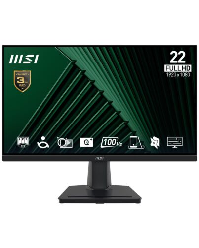 MSI Pro MP225V 21.45 Inch Monitor, FHD (1920 x 1080), 100Hz, VA, 1ms, 1x HDMI 1.4b, 1x D-Sub(VGA), Anti-Glare, Anti-Flicker, Less Blue light, TÜV , VESA, Kensington, Black PRO MP225V