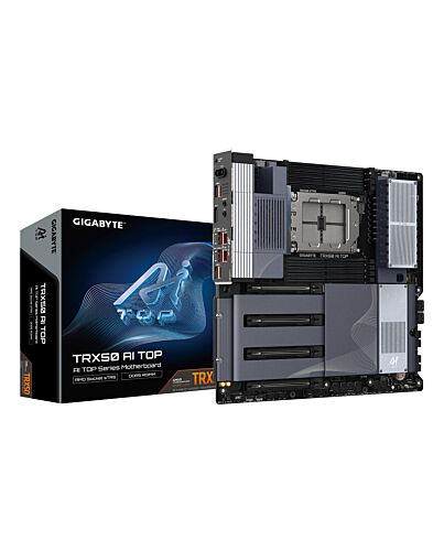 GIGABYTE TRX50 AI TOP Motherboard - Supports AMD Ryzen PRO 7000 CPUs, 16+8+4 Phases Digital VRM, up to 5200MHz DDR5 (OC), 4xPCIe 5.0 + 4xPCIe 4.0 M.2, Wi-Fi 7, 10GbE LAN, USB 3.2 Gen 2x2 TRX50 AI TOP
