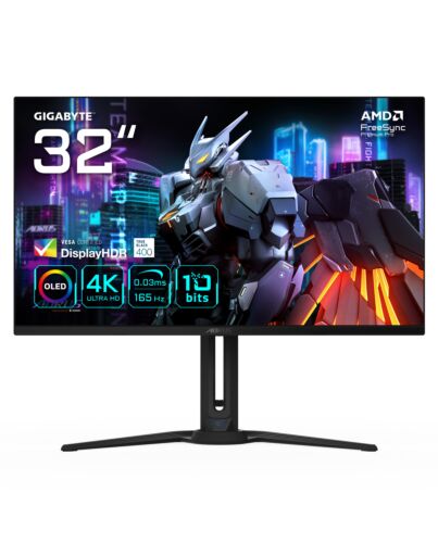 GIGABYTE AORUS FO32U 31.5” UHD Gaming Monitor - 3840 x 2160 (UHD), 165Hz, 0.03ms, 250 cd/m2, FreeSync Premium Pro, DisplayHDR True Black 400, HDMI 2.1, Displayport 1.4 AORUS FO32U-EK