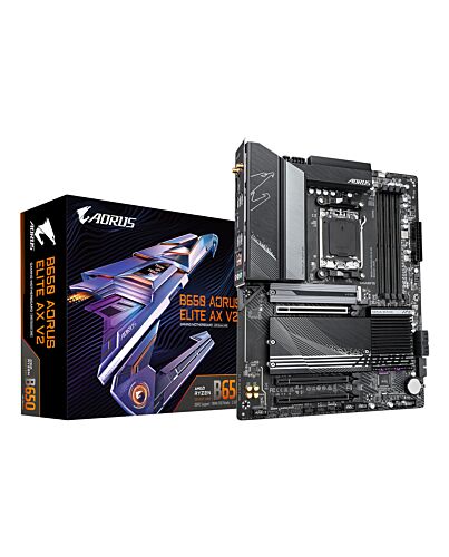 GIGABYTE B650 AORUS ELITE AX V2 Motherboard - AMD Ryzen 9000 Series CPUs, 12+2+2 Phases VRM, up to 8000MHz DDR5 (OC), 1xPCIe 5.0 + 2xPCIe 4.0 M.2, 2.5GbE LAN, WIFI 6E, USB 3.2 Gen 2 B650 AORUS ELITE AX V2