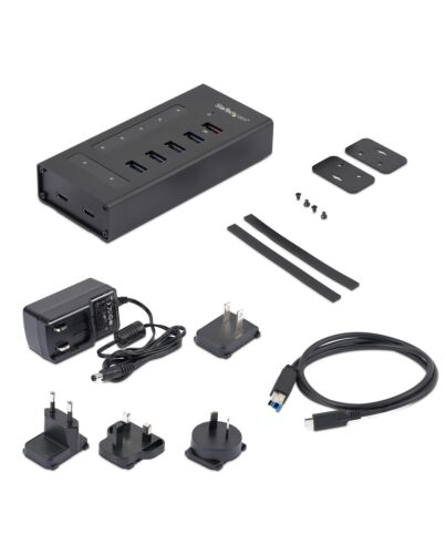 StarTech.com 7 Port USB C Hub - USB Type-C to 2x USB-C/5x USB-A - Commercial Metal USB 3.0 Hub - SuperSpeed USB 3.2 Gen 1 (5Gbps) - Self Powered - BC 1.2 Fast Charge - Mountable/Rugged HB30C5A2CST