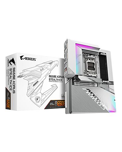 GIGABYTE B650E AORUS STEALTH ICE Motherboard - AMD Ryzen 9000 Series CPUs, 12+2+2 Phases VRM, up to 8000MHz DDR5 (OC), 1xPCIe 5.0 + 2xPCIe 4.0 M.2, 2.5GbE LAN, WIFI 7, USB 3.2 Gen 2x2 B650E AORUS STEALTH ICE