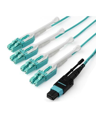 StarTech.com 3m (10ft) MTP(F)/PC to 4x LC/PC Duplex Breakout OM3 Multie Fiber Optic Cable, OFNP Plenum, 40G Networks, Low Insertion Loss - Fiber Jumper Cord MPO8LCPL3M