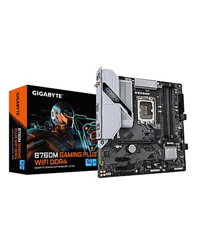 GIGABYTE B760M GAMING PLUS WIFI DDR4 Motherboard - Supports 14th Gen. Intel Core CPUs, 4+1+1 phases VRM, up to 5333MHz DDR4 (OC), 2xPCIe 4.0 M.2, Wi-Fi 6, 1 GbE LAN, USB 3.2 Gen 1 B760M GAMING PLUS WIFI DDR4