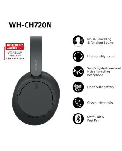 Sony WH-CH720 Headset Wired & Wireless Head-band Calls/Music USB Type-C Bluetooth Black WHCH720NB.CE7
