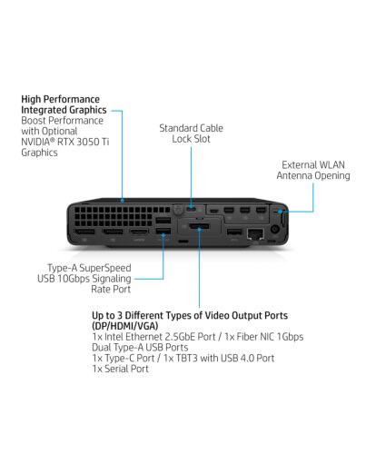 HP Elite Mini 800 G9 Intel® Core™ i7 i7-14700T 16 GB DDR5-SDRAM 512 GB SSD Windows 11 Pro Mini PC Black 622Y3ET#ABU