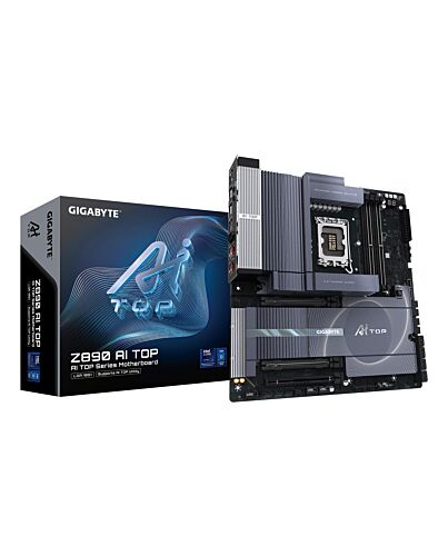 GIGABYTE Z890 AI TOP Motherboard - Supports Intel Core Ultra (Series 2) CPUs, 16+1+2 phases VRM, up to 9500MHz DDR5 (OC), 1xPCIe 5.0 + 3xPCIe 4.0 M.2, Wi-Fi 7, 10 GbE LAN, Thunderbolt 5 Z890 AI TOP