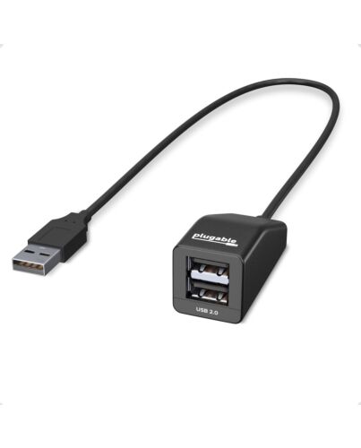 Plugable Technologies 2-in-1 USB Splitter with Dual USB 2.0 Ports, Compatible with Windows, Linux, macOS, Che OS, USB Multiport Hub for Laptops USB2-2PORT
