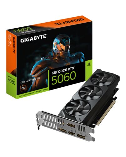 GIGABYTE GeForce RTX 5060 OC Low Profile 8G Graphics Card - 8GB GDDR7, 128bit, PCI-E 5.0, 2512 MHz Core Clock, 3 x DisplayPort, 1 x HDMI, GV-N5060OC-8GL GV-N5060OC-8GL