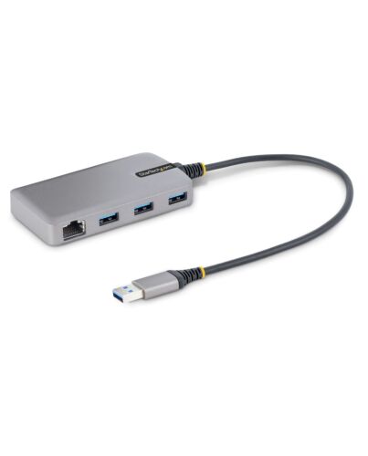 StarTech.com 3-Port USB Hub with Ethernet - 3x USB-A Ports - Gigabit Ethernet (RJ-45) - USB 3.0 5Gbps - Bus-Powered - 1ft/30cm Long Cable - Portable Laptop USB Hub Adapter w/ GbE 5G3AGBB-USB-A-HUB