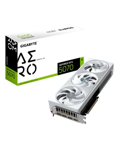 GIGABYTE GeForce RTX 5070 AERO OC 12G Graphics Card - 12GB GDDR7, 192bit, PCI-E 5.0, 2625 MHz Core Clock, 3 x DP 2.1a, 1 x HDMI 2.1b, NVIDIA DLSS 4, GV-N5070AERO OC-12GD GV-N5070AERO OC-12GD