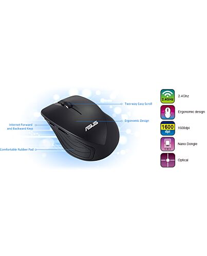 ASUS WT465 mouse Office Right-hand RF Wireless Optical 1600 DPI 90XB0090-BMU040