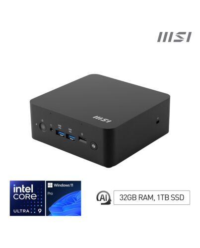 MSI Cubi NUC AI+ 2MG Intel Core Ultra 9 288V, Desktop PC, NUC, SFF, Mini Computer, HTPC, (32GB RAM, 1TB Storage, Windows 11 PRO NextGen Premium), Intel Arc Graphics/Embedded DDR5/Dual ThunderBolt 4/HDMI/Dual LAN/WiFi 6E/BT 5.3/VESA CubiNUC AI+ 2MG i9 288V FS 32GB1TB W11PP