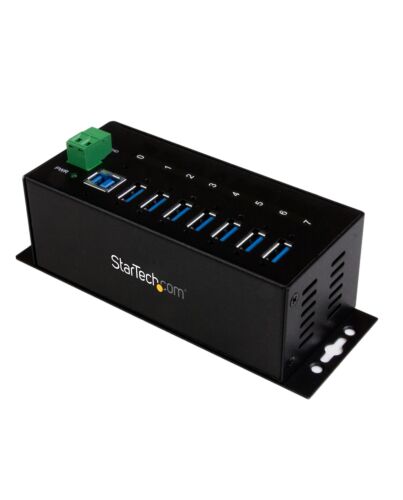StarTech.com 7-Port Industrial USB 3.0 Hub with ESD Protection~7-Port USB 3.0 Hub (5Gbps) - Metal Industrial USB-A Hub with ESD Protection & 350W Surge Protection - Din Rail, Wall or Desk Mountable - TAA Compliant USB Expander Hub ST7300USBME