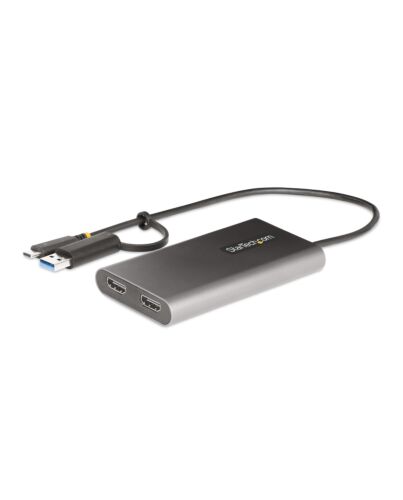 StarTech.com USB-C to Dual-HDMI Adapter - USB-C or A to 2x HDMI - 4K 60Hz - 100W Power Delivery Pass-Through - 1ft (30cm) Built-in Cable - USB to HDMI Multi-Monitor Converter for Laptop - TAA 109B-USBC-HDMI
