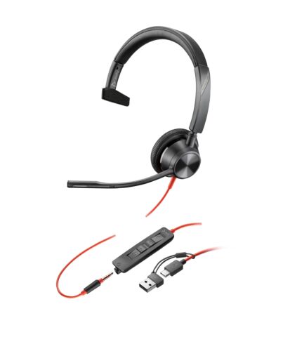 HP Poly Blackwire 3315 Monaural USB-C Headset +3.5mm Plug +USB-C/A Adapter 8X217AA