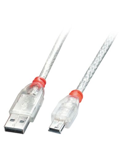 Lindy 1m USB 2.0 Cable - Type A To Mini-B, Transparent 41782