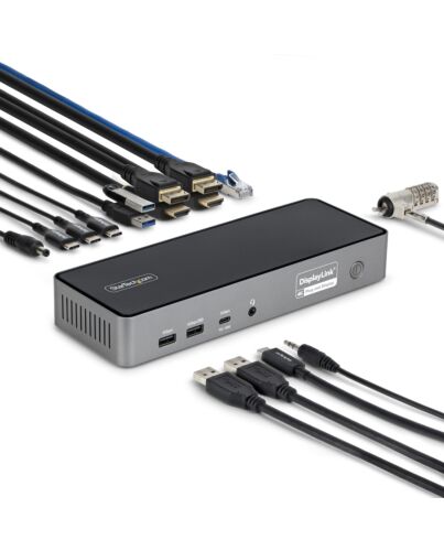 StarTech.com Triple-Monitor USB-C Docking Station, 140W Laptop Charging Dock for MacBook Pro and Windows, 4K 60Hz HDMI or DisplayPort, TAA DK30C2DPEPRUE