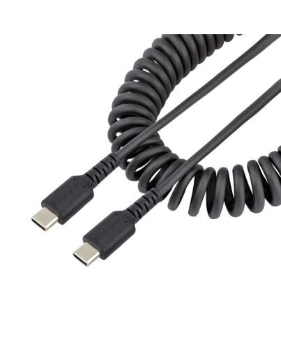 StarTech.com 3ft (1m) USB C Charging Cable, Coiled Heavy Duty Fast Charge & Sync USB-C Cable, USB 2.0 Type-C Cable, Rugged Aramid Fiber, Durable Male to Male USB Cable, Black R2CCC-1M-USB-CABLE