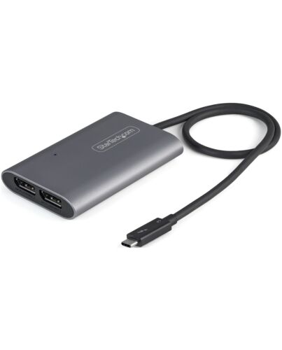 StarTech.com Thunderbolt to Dual DisplayPort Adapter DP 1.4, Dual 4K 60Hz or Single 8K/5K Thunderbolt to DP Converter, 2x DisplayPort Monitor Video Display Adapter - Mac & Windows TB32DP14