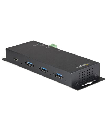 StarTech.com 4 Port USB C Hub 10Gbps - Metal Industrial USB Type-C Hub w/ 3xUSB-A & 1xUSB-C - ESD & Surge Protection - USB-C or USB-A Host - Self-Powered Mountable USB 3.2/3.1 Gen 2 Hub~4-Port USB C Hub 10Gbps - Metal Industrial USB Type-C Hub w/ 3xUSB-A HB31C3A1CME