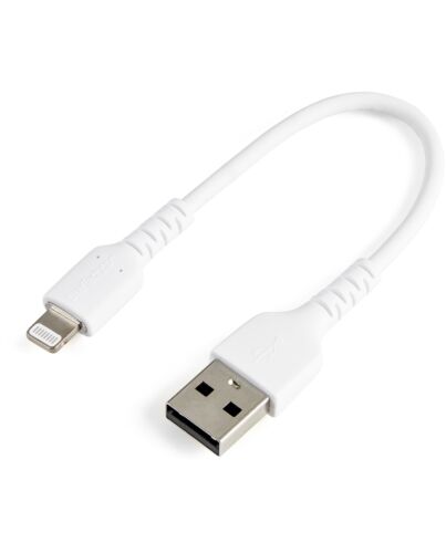 StarTech.com 6 inch (15cm) Durable White USB-A to Lightning Cable - Heavy Duty Rugged Aramid Fiber USB Type A to Lightning Charger/Sync Power Cord - Apple MFi  iPad/iPhone 12 RUSBLTMM15CMW