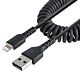 StarTech.com 1m (3ft) USB to Lightning Cable, MFi Certified, Coiled iPhone Charger Cable, Black, Durable TPE Jacket Aramid Fiber, Heavy Duty Coil Lightning Cable