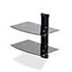 StarTech.com Dual Floating Wall-Mounted AV Shelves, Adjustable Height Shelf For Under TV, Organize A/V Equipment On Black Tempered Glass Shelves