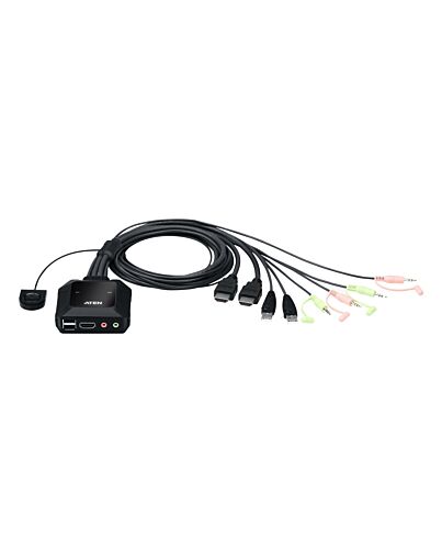 ATEN 2-Port USB 4K HDMI Cable KVM Switch with Remote Port Selector CS22H