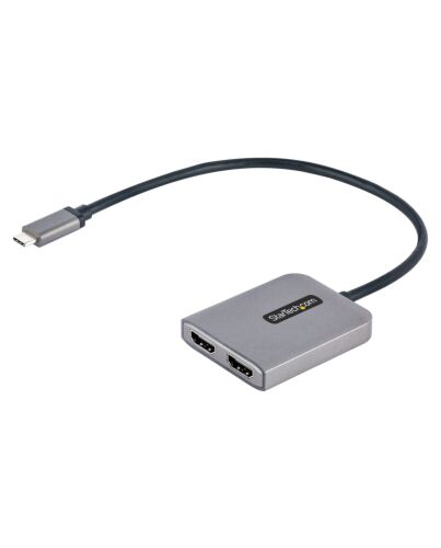 StarTech.com USB-C to Dual HDMI MST HUB - Dual HDMI 4K 60Hz - USB Type C Multi Monitor Adapter for Laptop w/ 1ft/30cm cable - DP 1.4 Multi-Stream Transport Hub - USB-C to HDMI Splitter MST14CD122HD