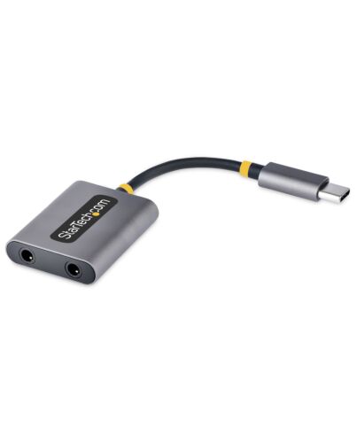 StarTech.com USB-C Headphone Splitter, USB Type C Dual Headset Adapter w/Mic Input, USB C to 3.5mm Audio Adapter/Earphone Dongle, USB C to Audio Jack/Aux Output, 24-bit DAC USBC-AUDIO-SPLITTER