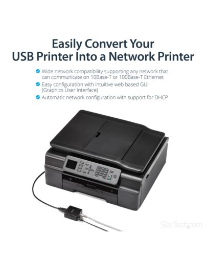 StarTech.com 10/100Mbps Ethernet to USB 2.0 Network LPR Print Server PM1115U2