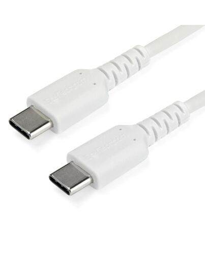 StarTech.com 1m USB C Charging Cable - Durable Fast Charge & Sync USB 2.0 Type C to USB C Laptop Charger Cord - TPE Jacket Aramid Fiber M/M 60W White - Samsung S10 S20 iPad Pro MS Surface RUSB2CC1MW