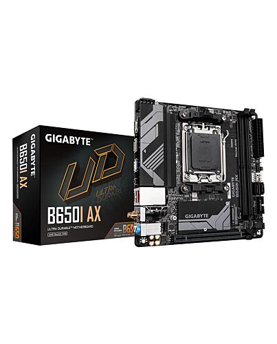 GIGABYTE B650I AX Motherboard - AMD Ryzen 9000 Series CPUs, 5+2+1 Phases VRM, up to 6400MHz DDR5 (OC), 1xPCIe 4.0 M.2, 2.5GbE LAN, WIFI 6E, USB 3.2 Gen 2 B650I AX