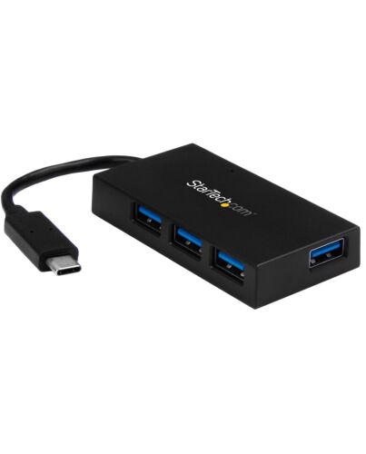 StarTech.com 4 Port USB C Hub - USB Type-C Hub w/ 4x USB-A Ports (USB 3.0/3.1 Gen 1 SuperSpeed 5Gbps) - USB Bus or Self Power - Portable USB-C to USB-A BC 1.2 Charging Hub w/ Power Adapter~4 Port USB C Hub - USB Type-C Hub w/ 4x USB-A Ports USB 3.0 hub (5 HB30C4AFS