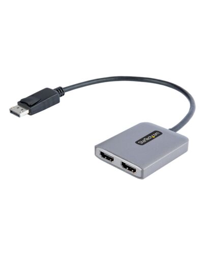 StarTech.com DP to Dual HDMI MST HUB - Dual HDMI 4K 60Hz - DisplayPort Multi Monitor Adapter with 1ft / 30cm cable - DP 1.4 Multi Stream Transport Hub, DSC | HBR3 - DP to HDMI Splitter MST14DP122HD