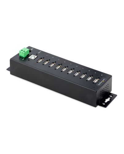 StarTech.com 10-Port Industrial USB 2.0 Hub, Rugged USB Hub w/ESD Level 4 Protection, DIN/Wall/Desk-Mountable USB-A HUB, USB Port Expander w/Lockable Ports, Multiport USB Hub USB210AIND-USB-A-HUB