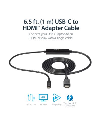 StarTech.com 3ft (1m) USB C to HDMI Cable - 4K 30Hz USB Type-C to HDMI Video Display Converter - USB-C DP Alt e to HDMI Monitor Adapter Cord - Thunderbolt Compatible CDP2HDMM1MB